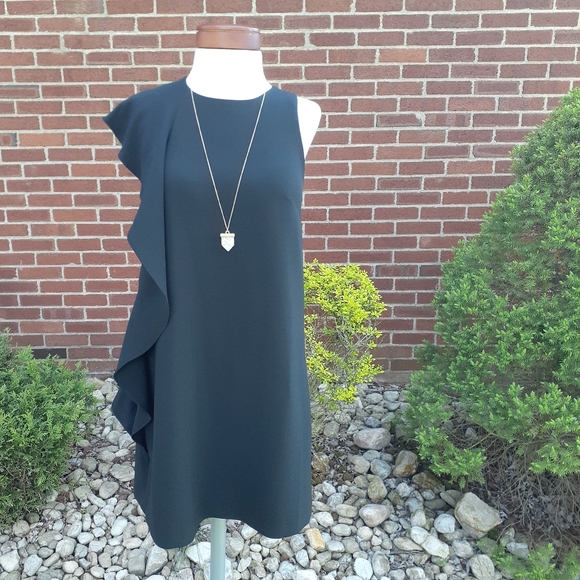 Chelsea 28 Nordstrom Crepe One Shoulder Flutter Ruffle LBD Dress Wedding Holiday - Picture 3 of 7